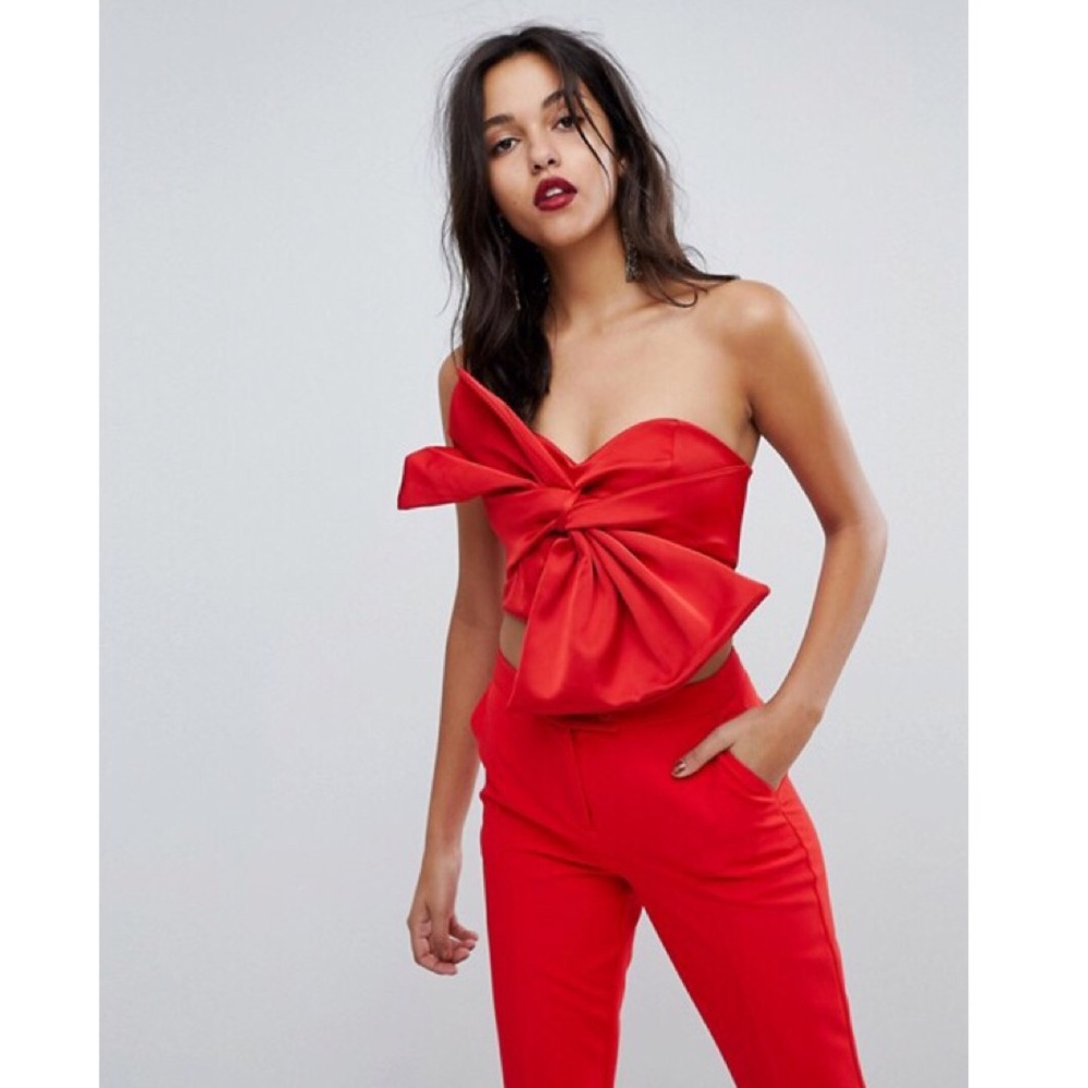 🆕 River Island Red Oversized Bow Crop Top - Picture 3 of 12